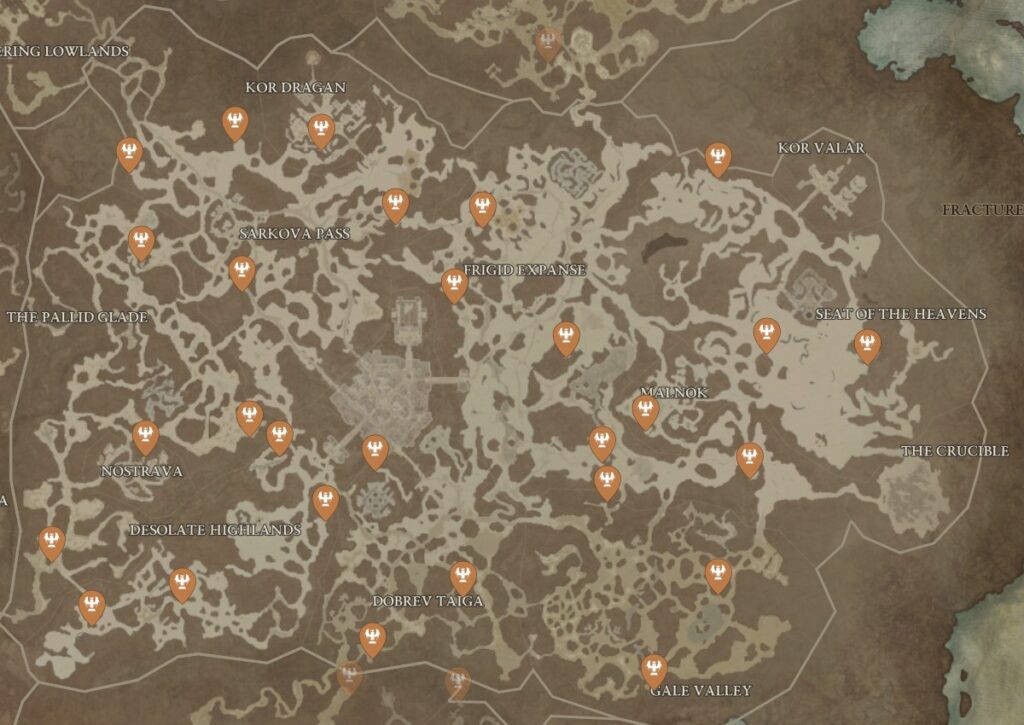 Diablo 4 Altar of Lilith locations in Fractured Peaks