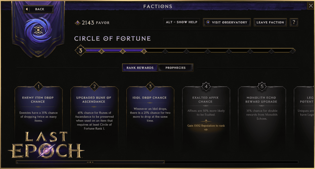 Last Epoch Circle of Fortune